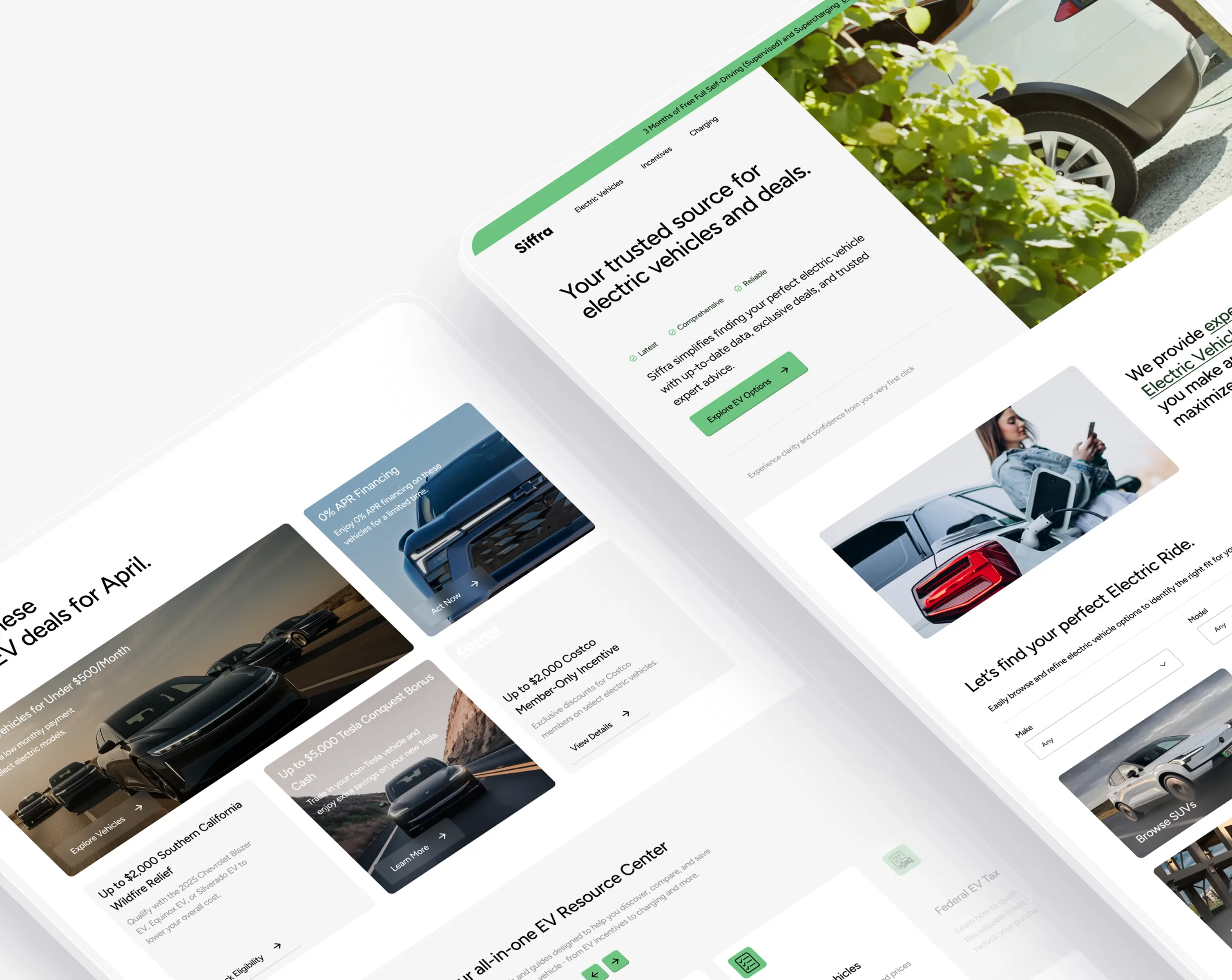 Website design for a car dealership featuring a modern layout and user-friendly navigation. Siffra branding included