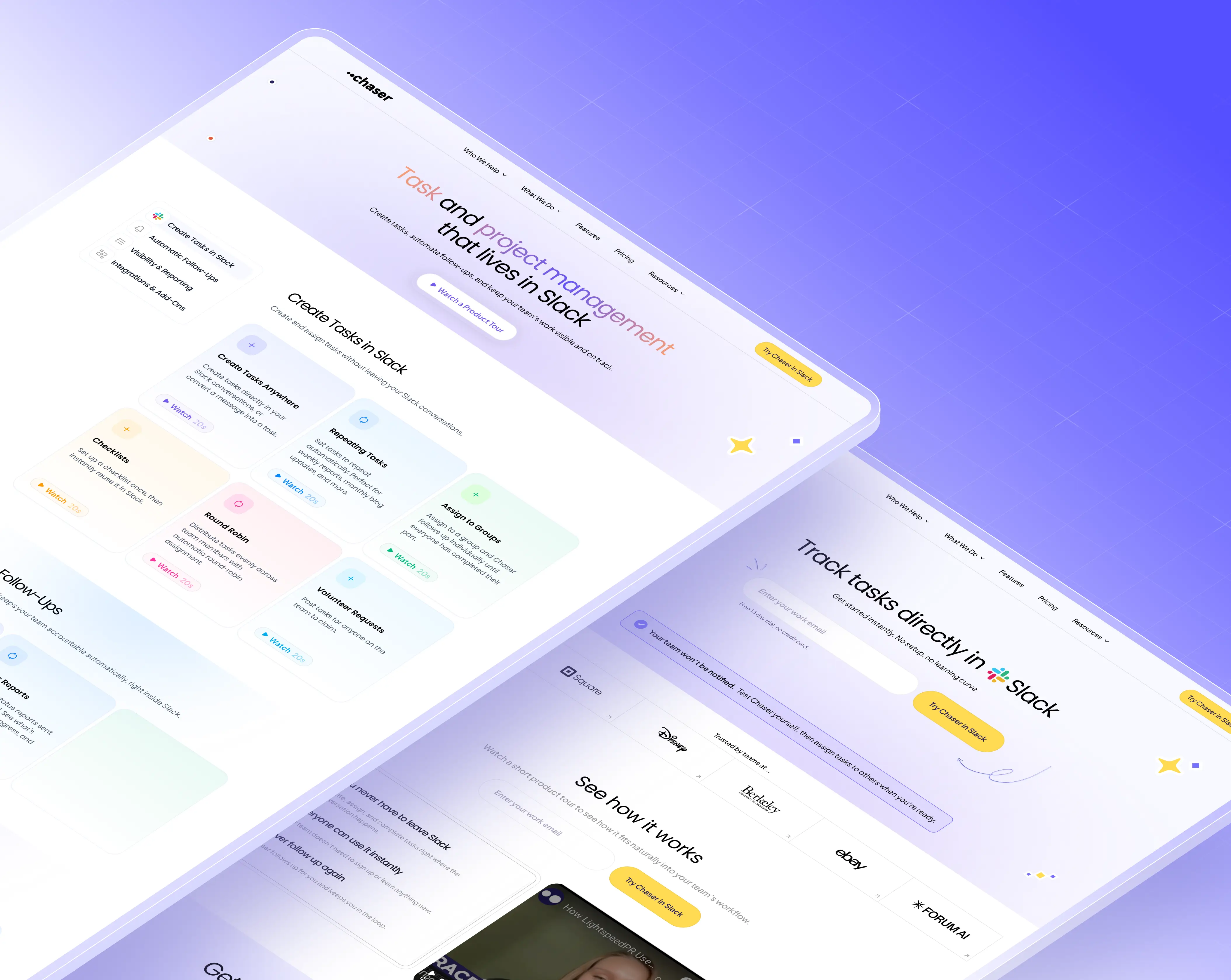 Internal pages of Chaser website