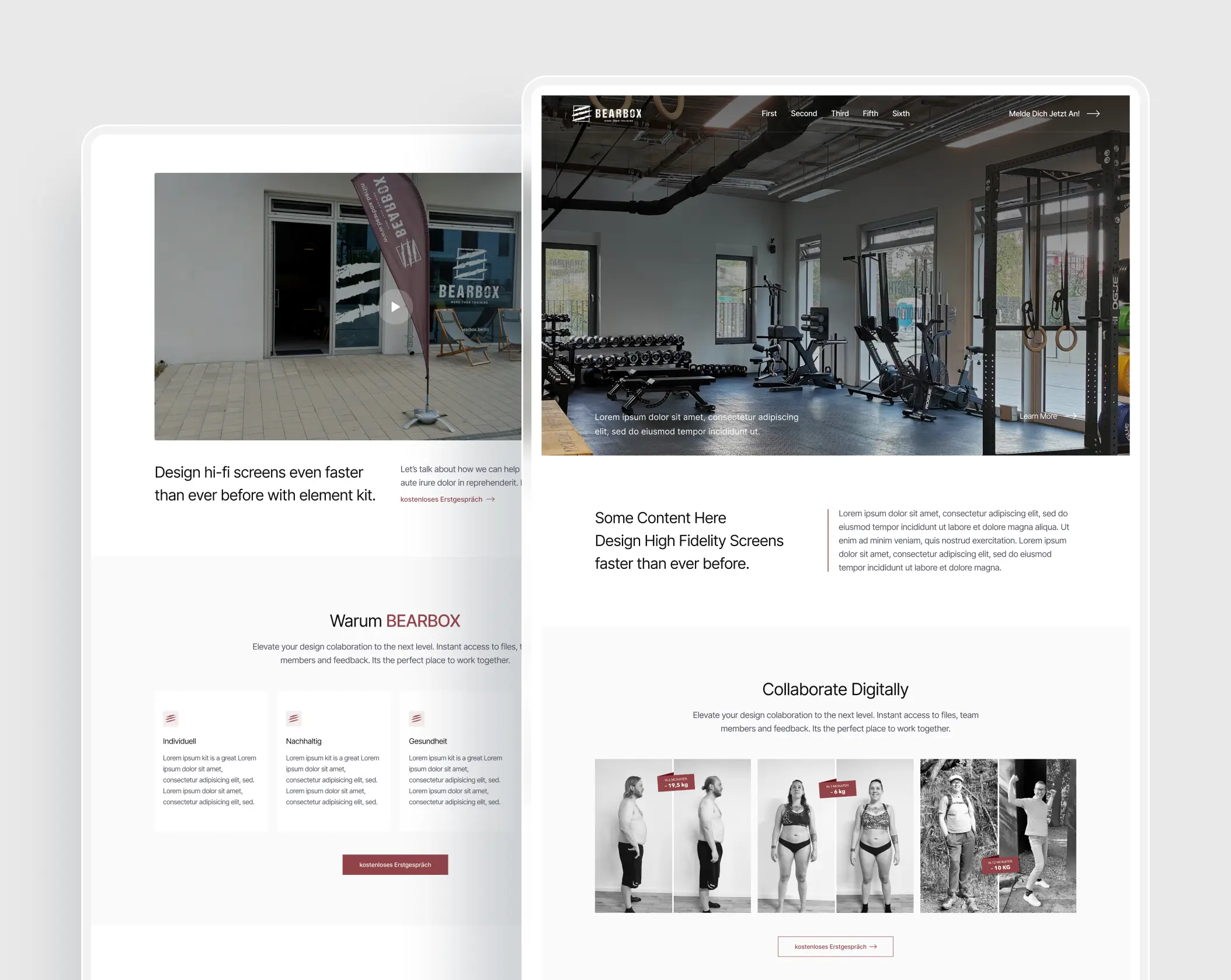 Website design for Bearbox Gym featuring a modern layout and fitness-focused imagery.