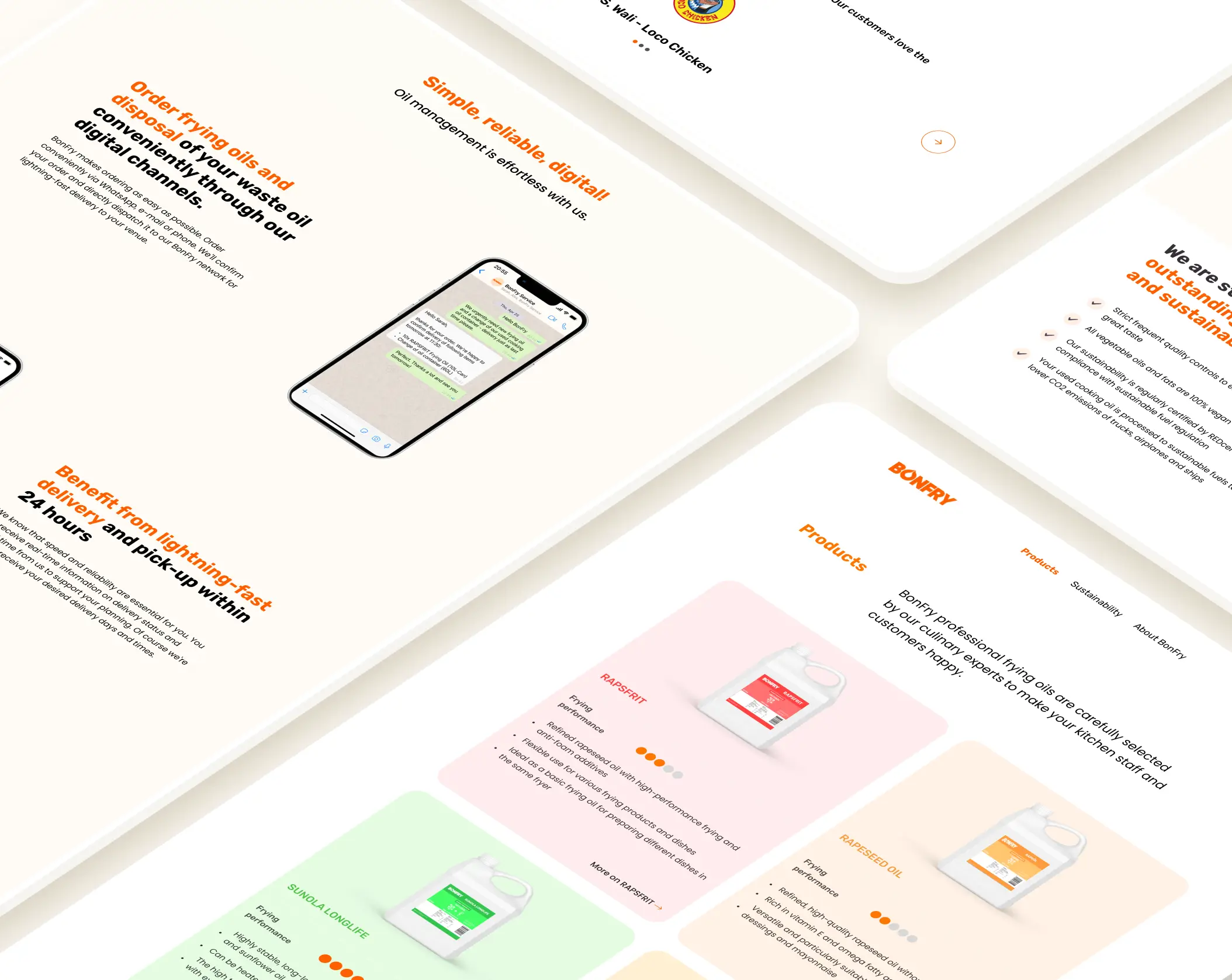 Website design for Bonfry displayed on a clean white background, showcasing layout and visual elements.