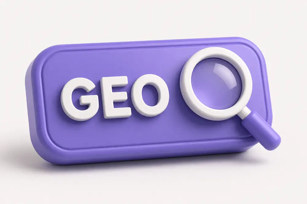 GEO button with a magnifying glass