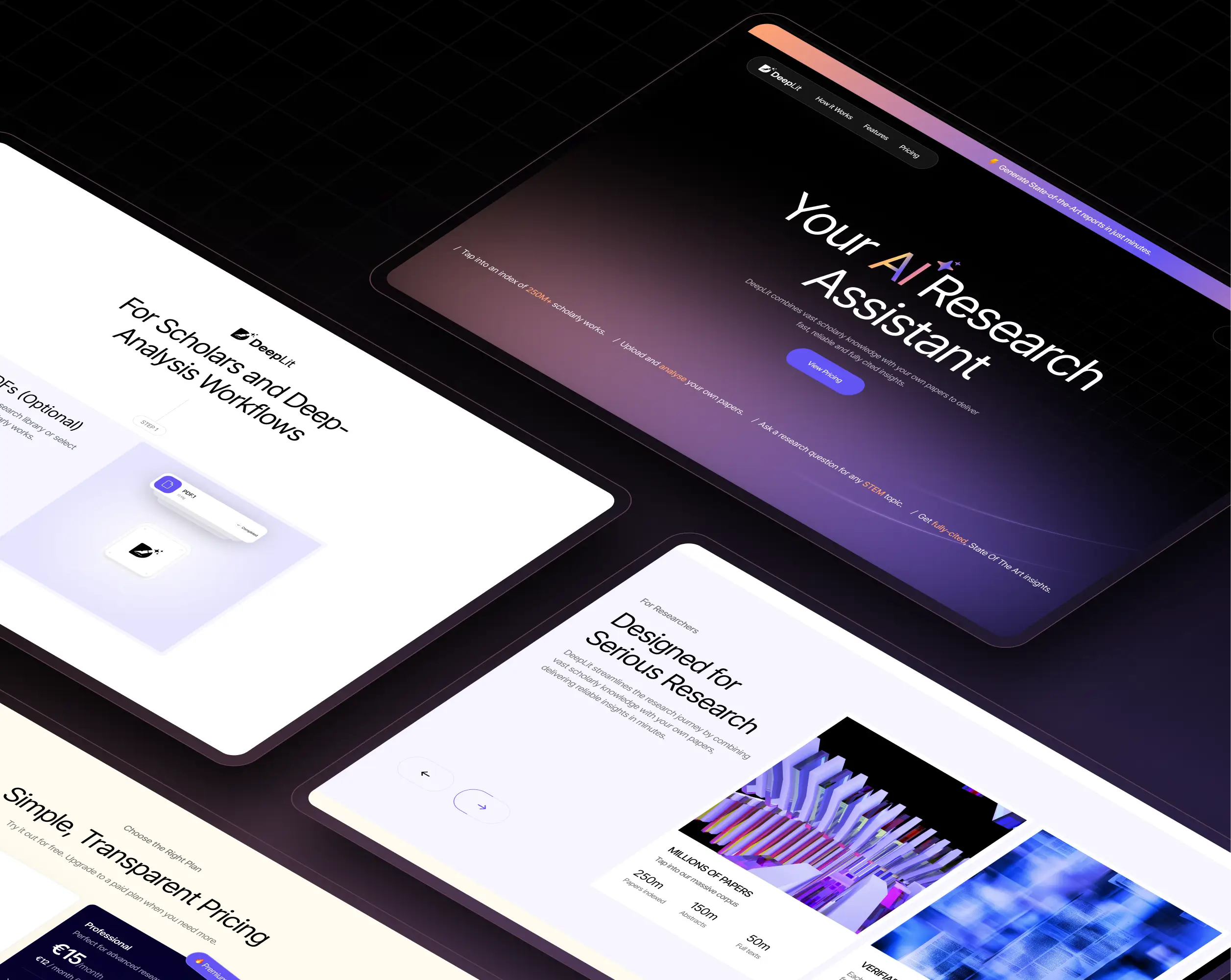 Website design for polyref.ai, showcasing a modern interface for a research assistant tool