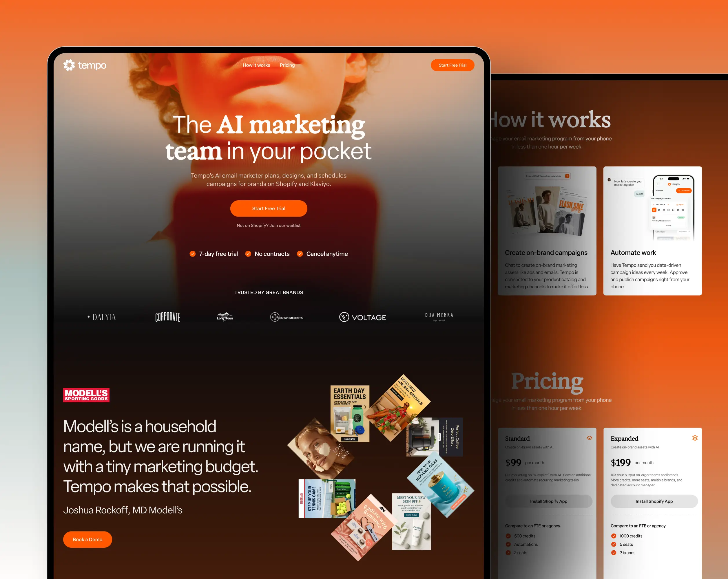 AI marketing team website design for withtempo.ai, showcasing a modern layout and user-friendly interface