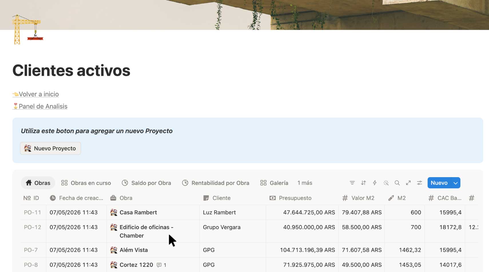 Espacio de trabajo en Notion diseñado por Duxio