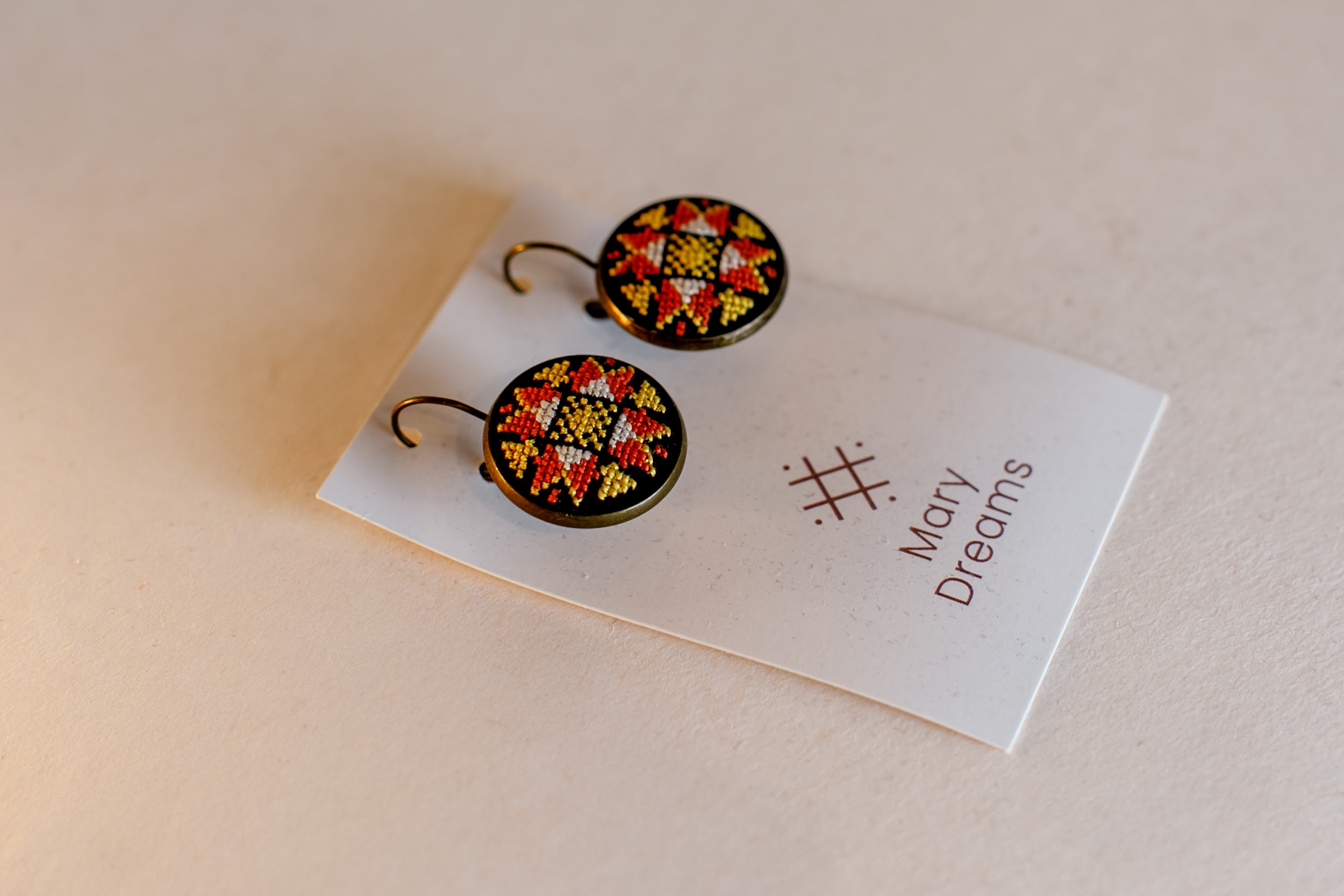 Hand-Embroidered Cross-Stitch Earrings