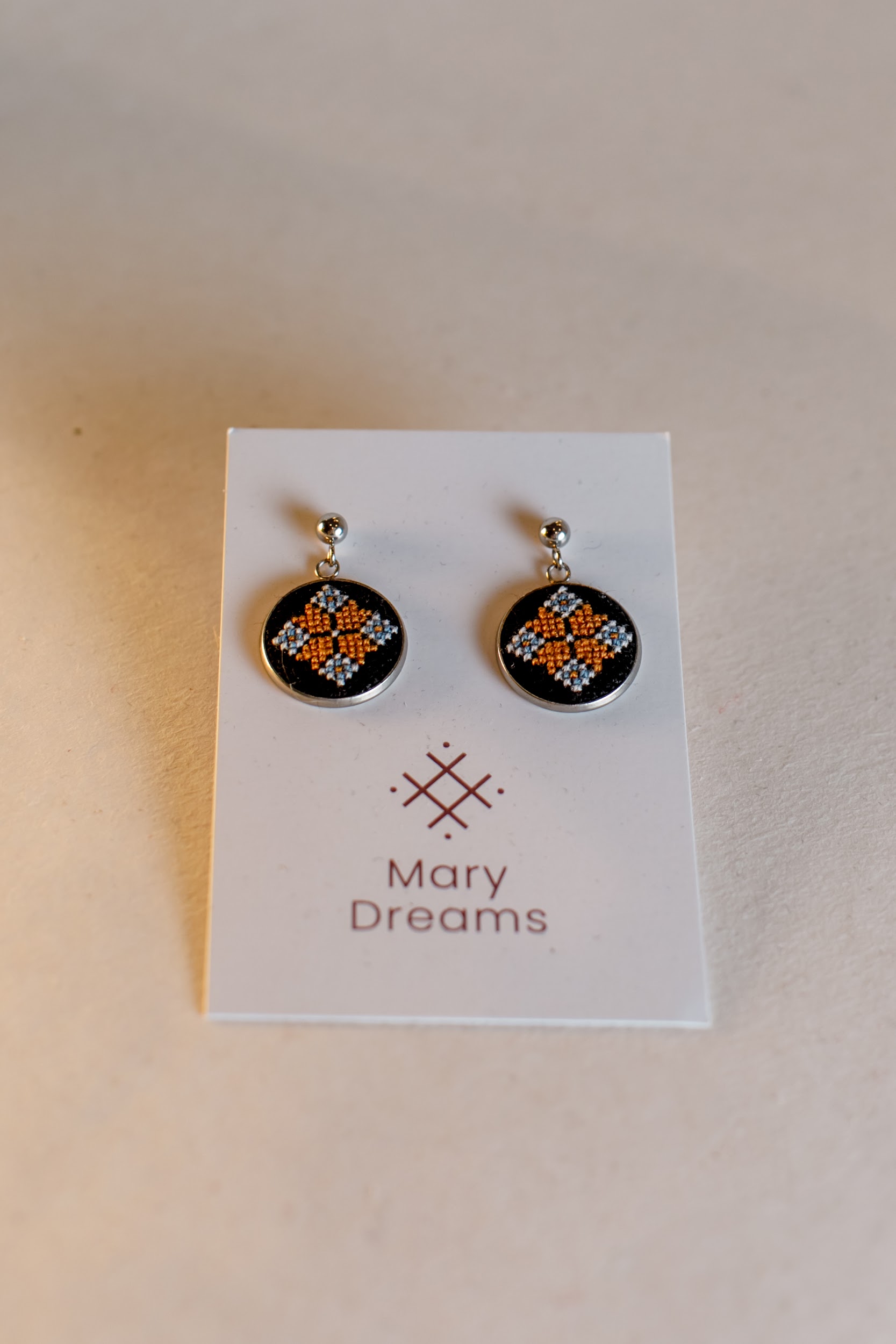 Hand Embroidered Cross Stitch Earrings