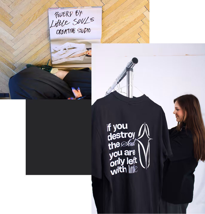 Woman holding black shirt with quote: if you destroy the soul, you are only left with little.