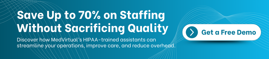 Blue banner with text promoting 70% savings on staffing and a “Get a Free Demo” button.