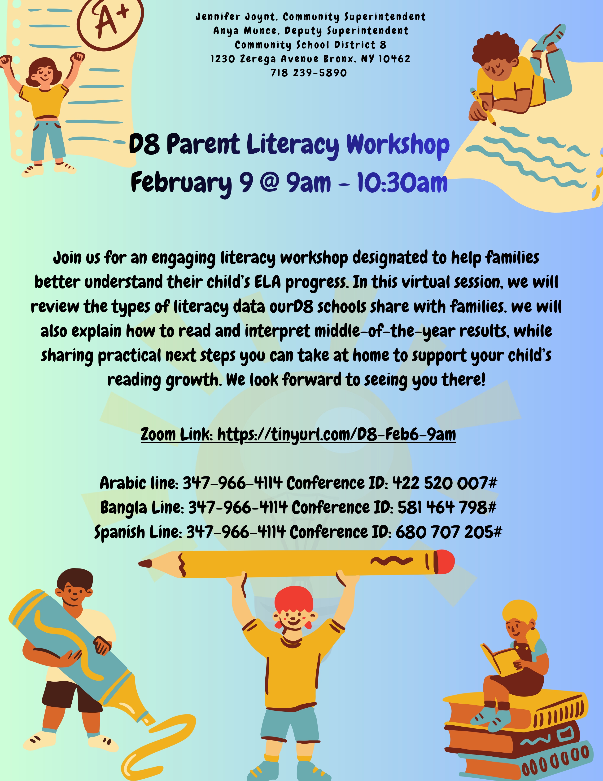 D8 Parent Literacy Workshop flyer