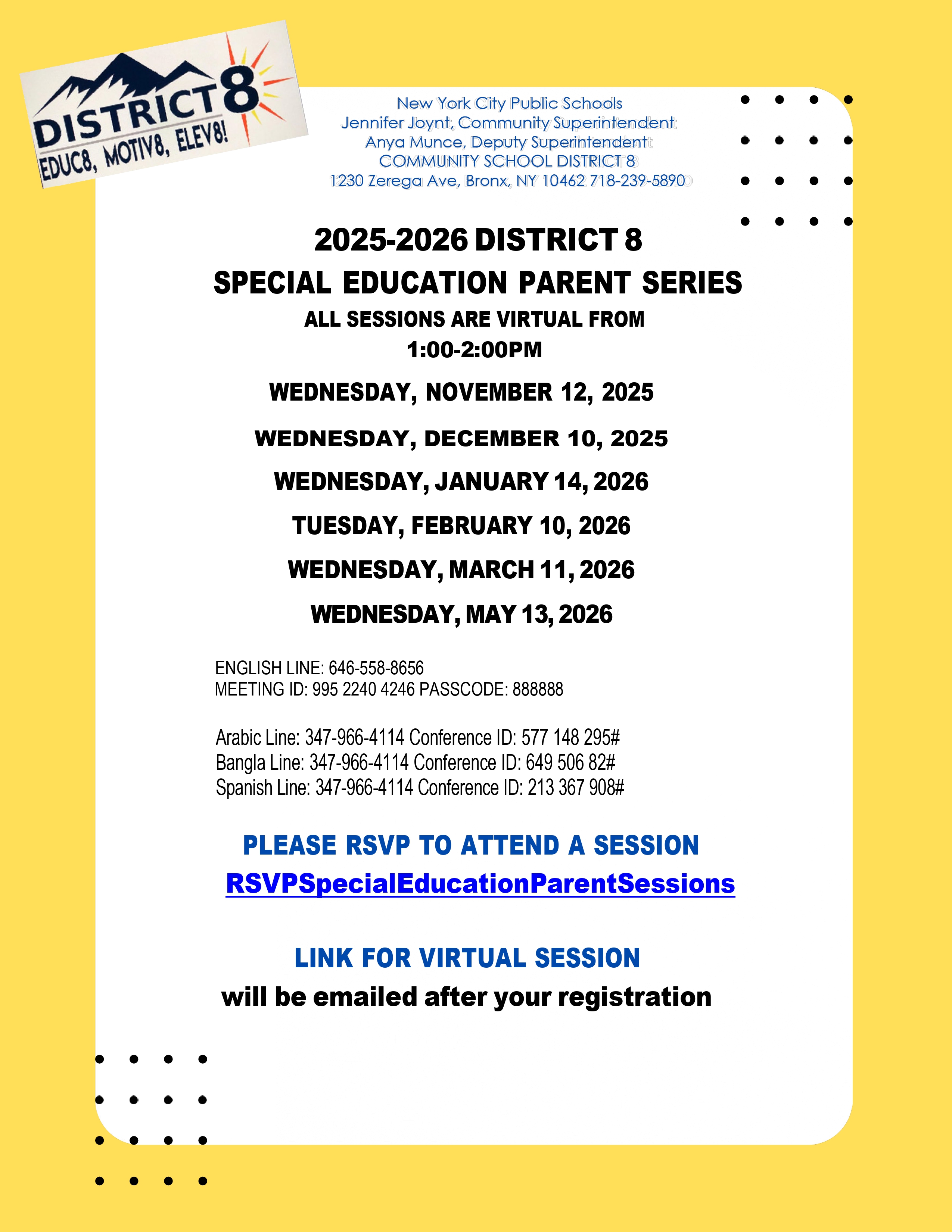 D8 Parent Literacy Workshop flyer