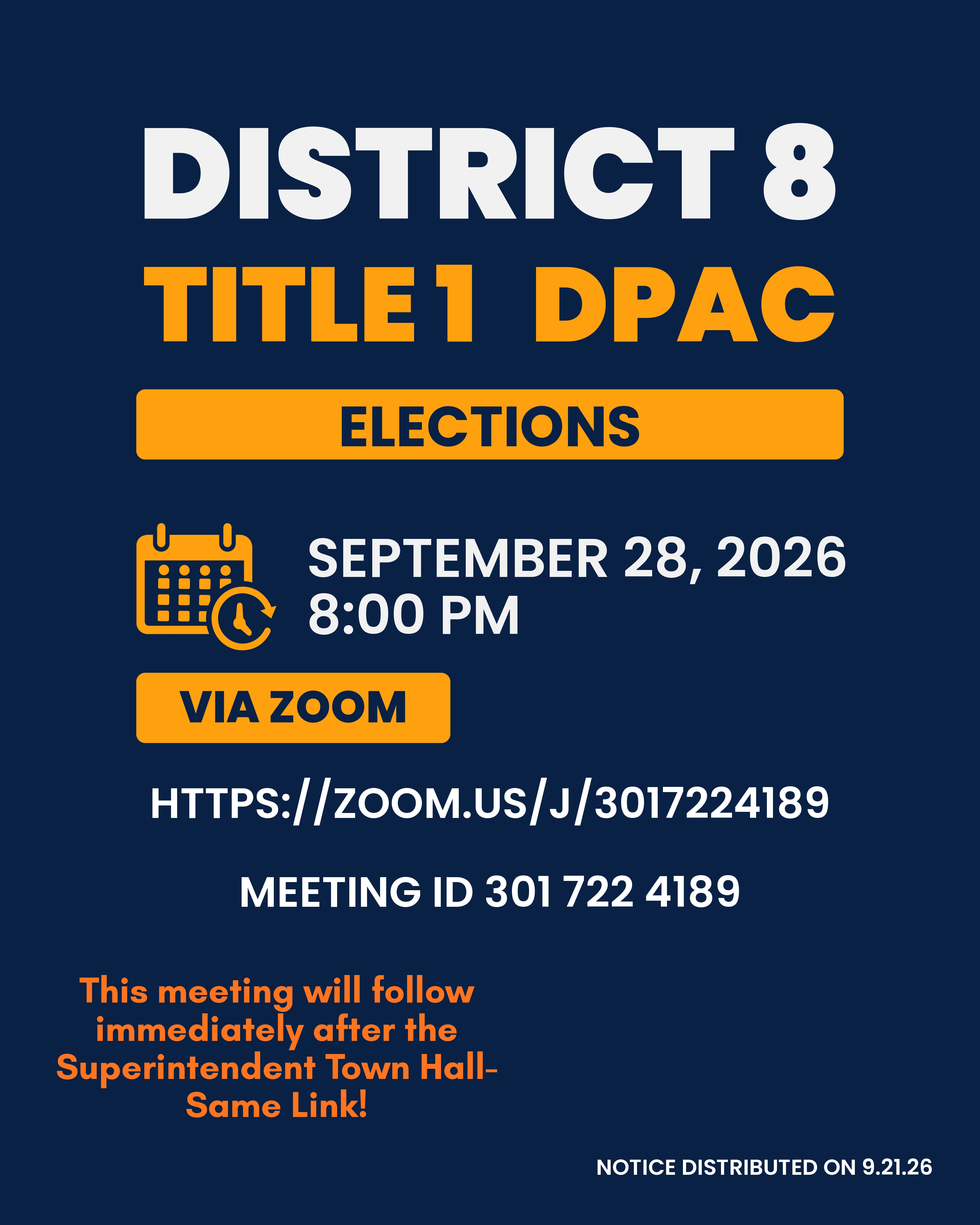 District 8 President's Council and Title 1 DPAC - September Meeting Flyer