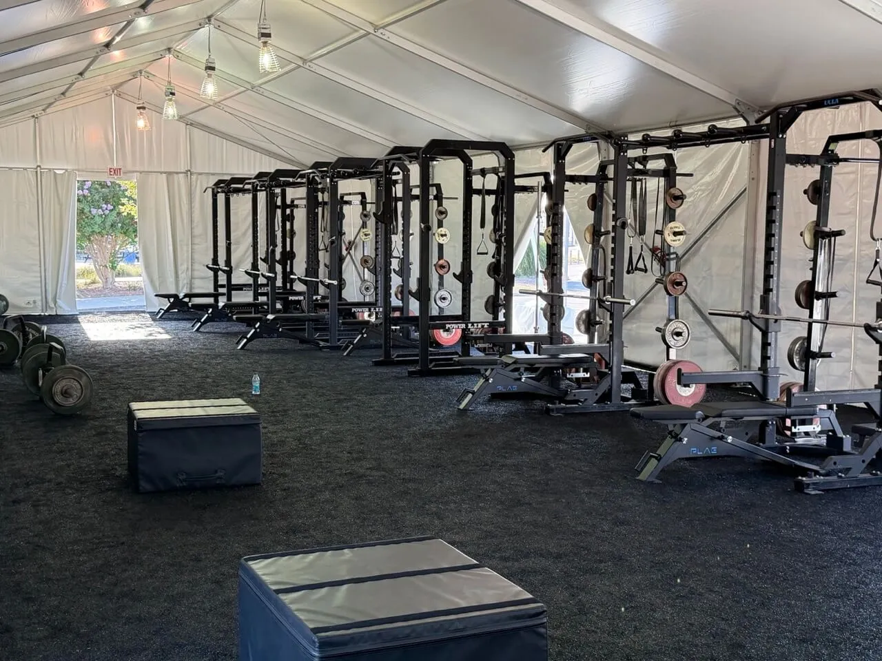 Tented weight room at fall camp