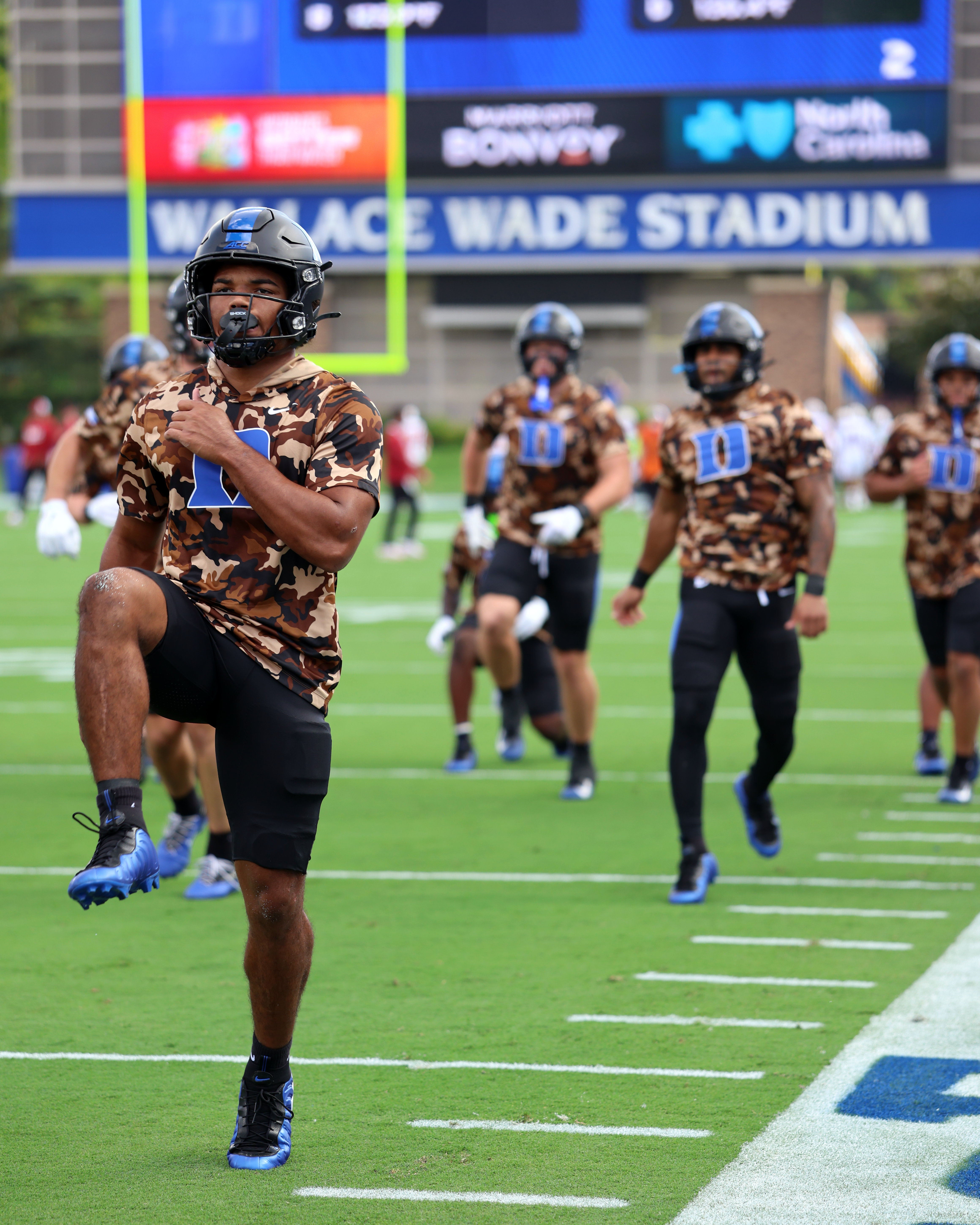 Duke warmups at Wallace Wade Stadium