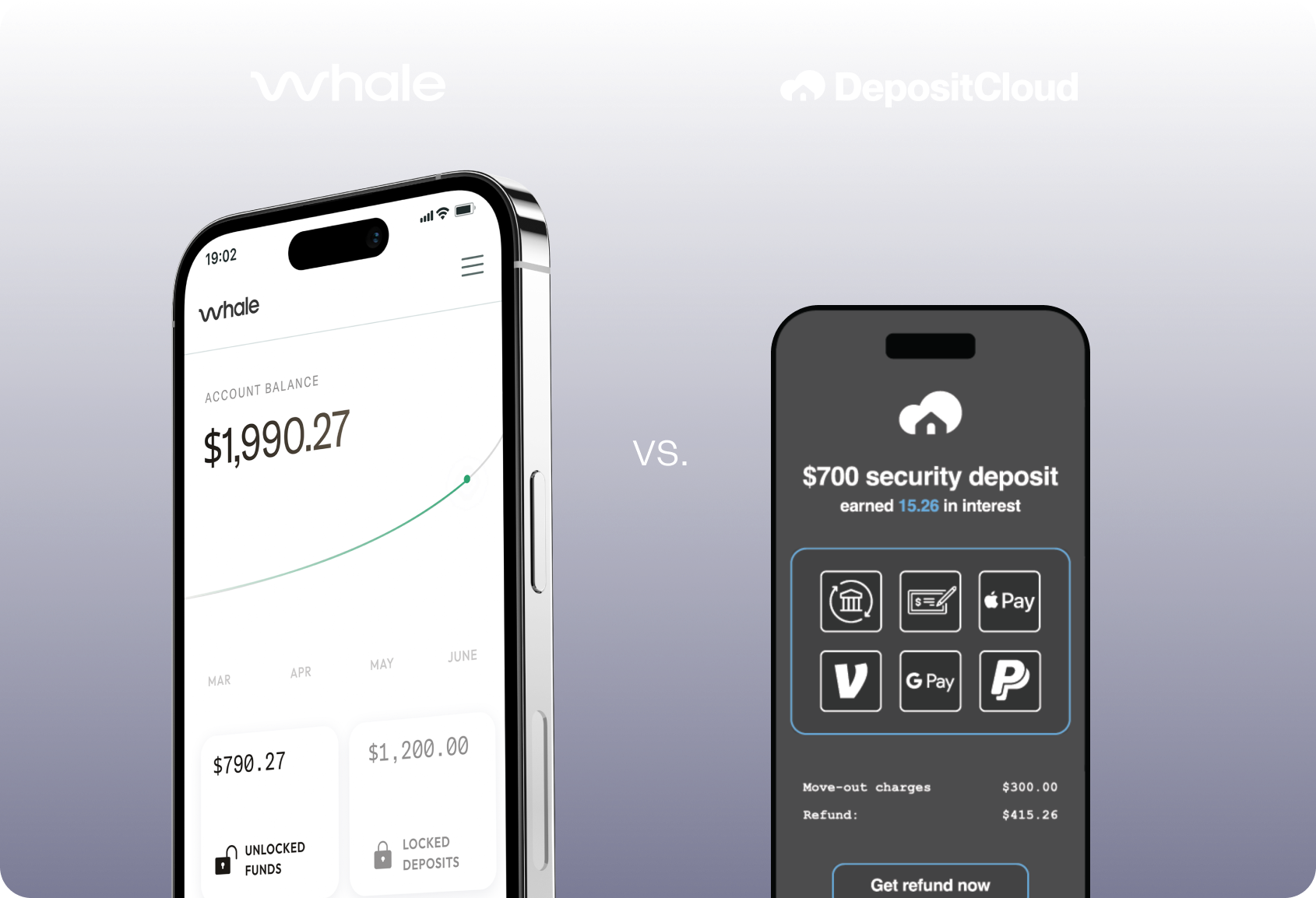 Image showing Whale experience on iPhone vs. DepositCloud experience on iPhone.