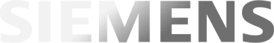 Siemens company logo in white on a gradient gray background.