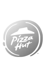 Pizza Hut logo with stylized red roof and black text.