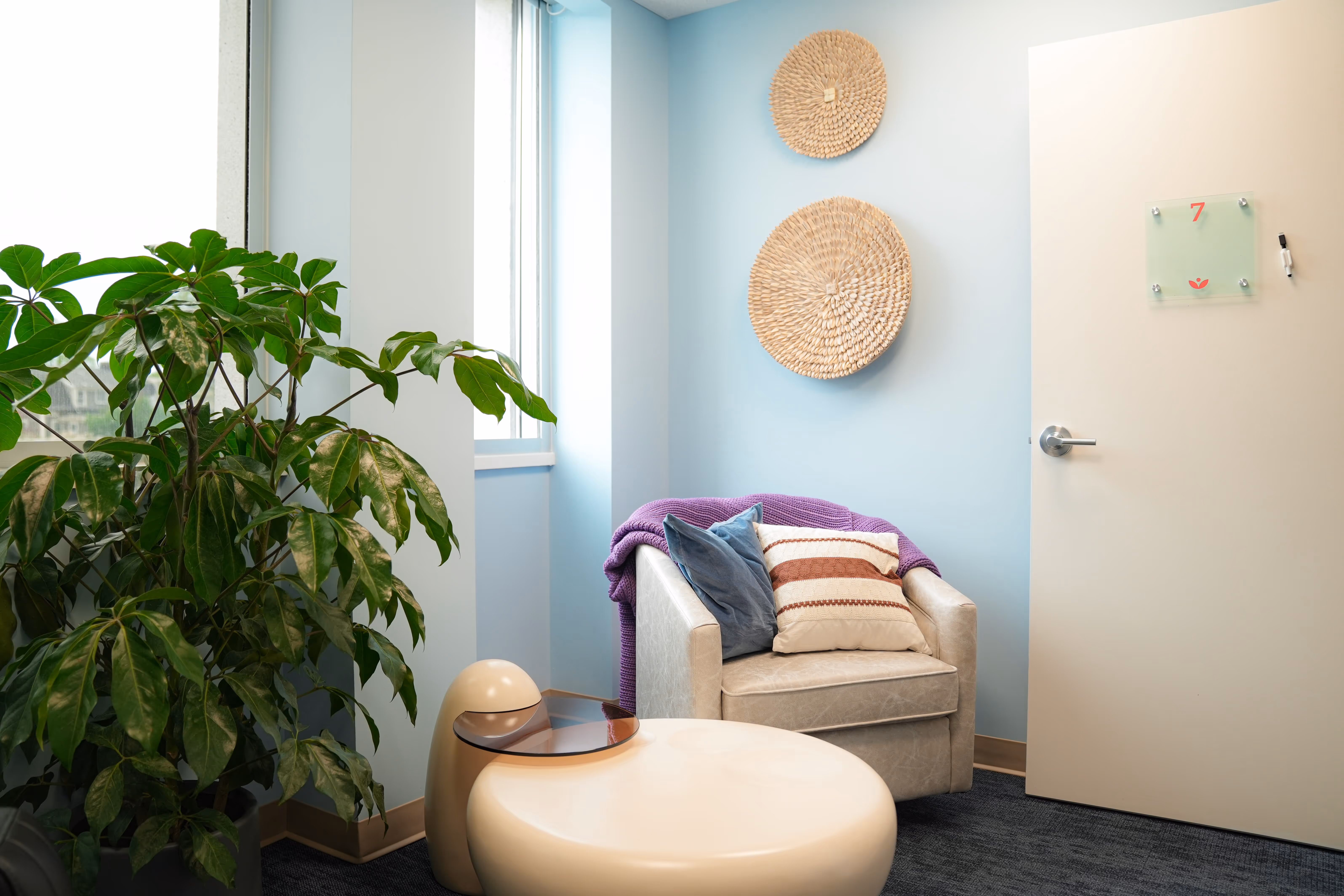 Natural light, plant life, and comfort are front and center in Lumin Health's ketamine treatment rooms.