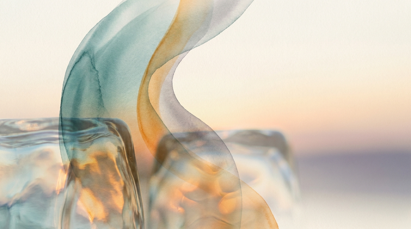 Abstract watercolor forms in muted teal and amber light, suggesting pathways to relief