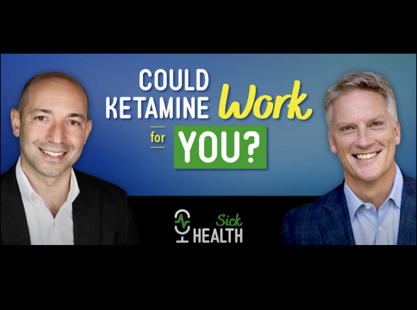 Dr. Ben Yudkoff and a host smiling on a podcast cover titled 'Could Ketamine Work for You?'