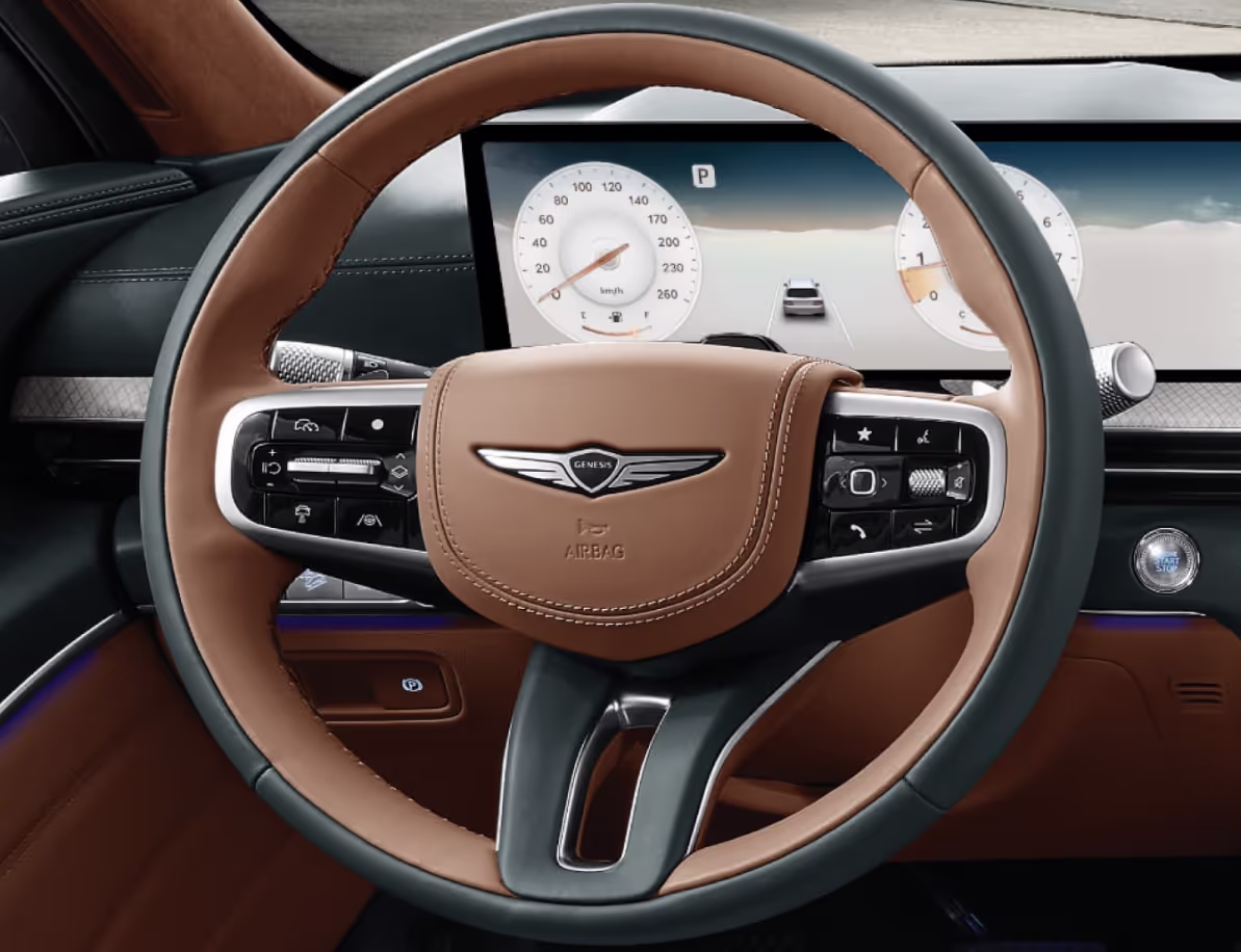 Interior, cockpit, centred on steering wheel