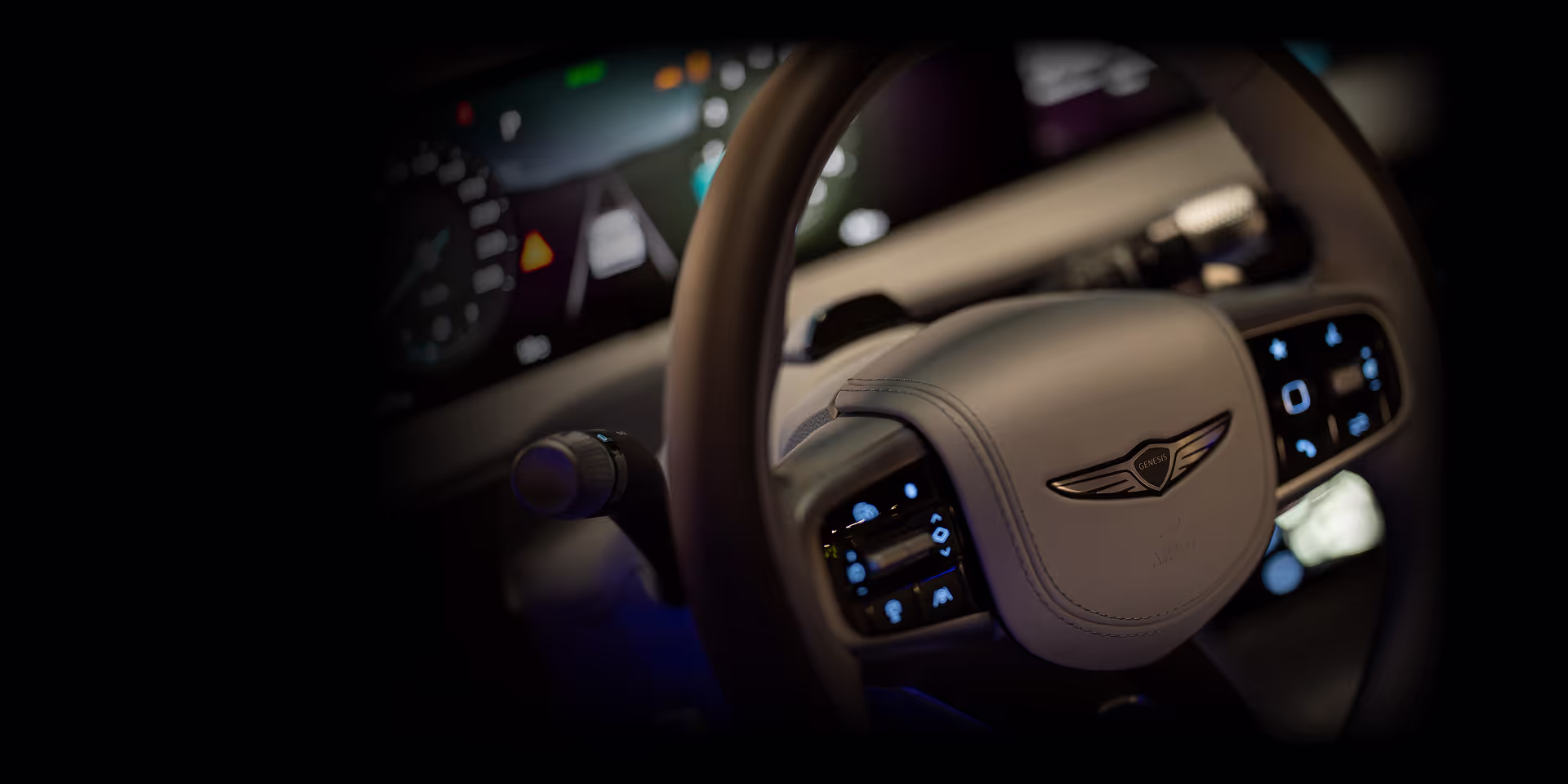 Close up of GV70 steering wheel