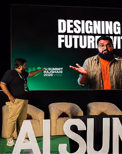 Speaker presenting Designing Future at AI Summit Rajshahi 2026