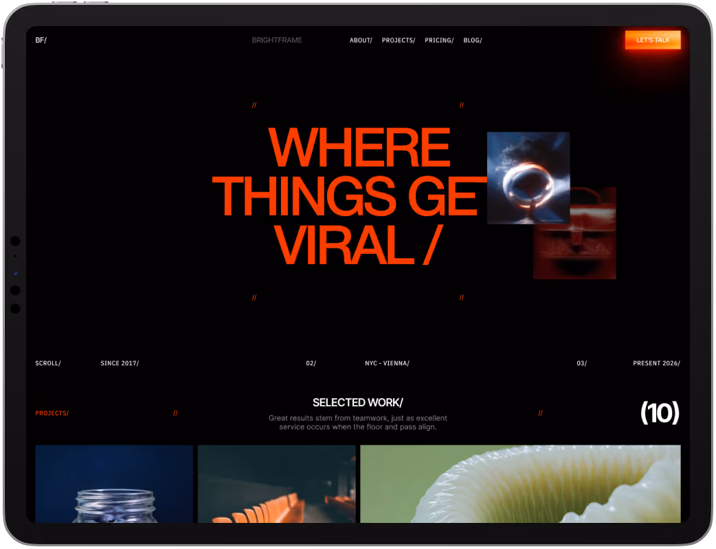 Agency portfolio website Where Things Get Viral on iPad mockup
