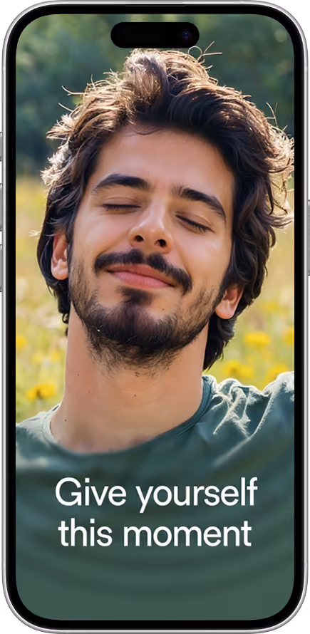Wellness brand screen with Give yourself this moment on iPhone mockup
