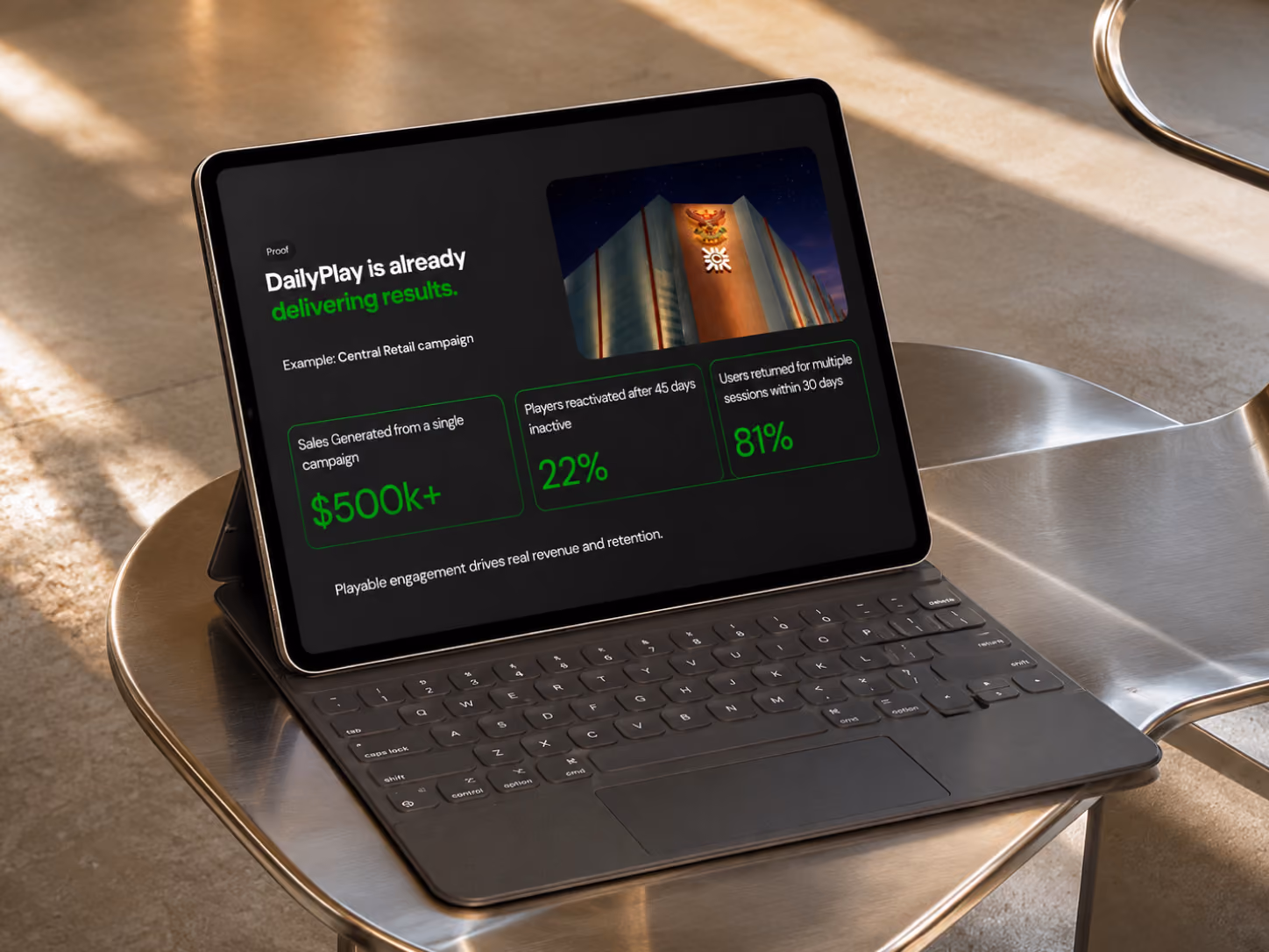 DailyPlay traction slide on a tablet with keyboard