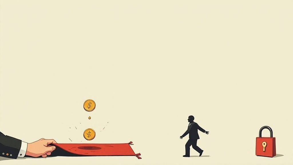 A red warning sign with an exclamation mark, symbolizing the dangers of crypto scams