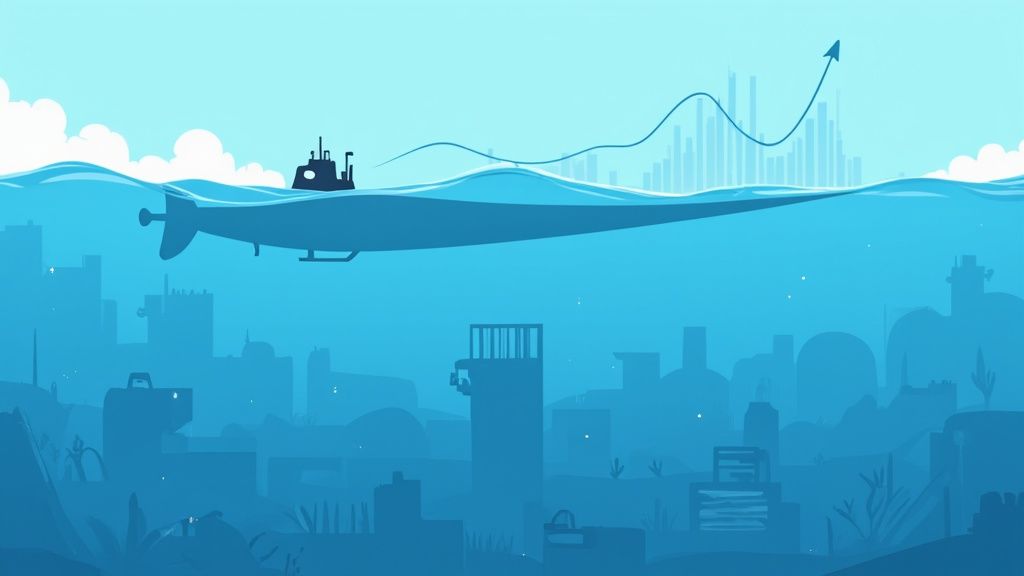 A futuristic digital visualization of complex blockchain data and analytics