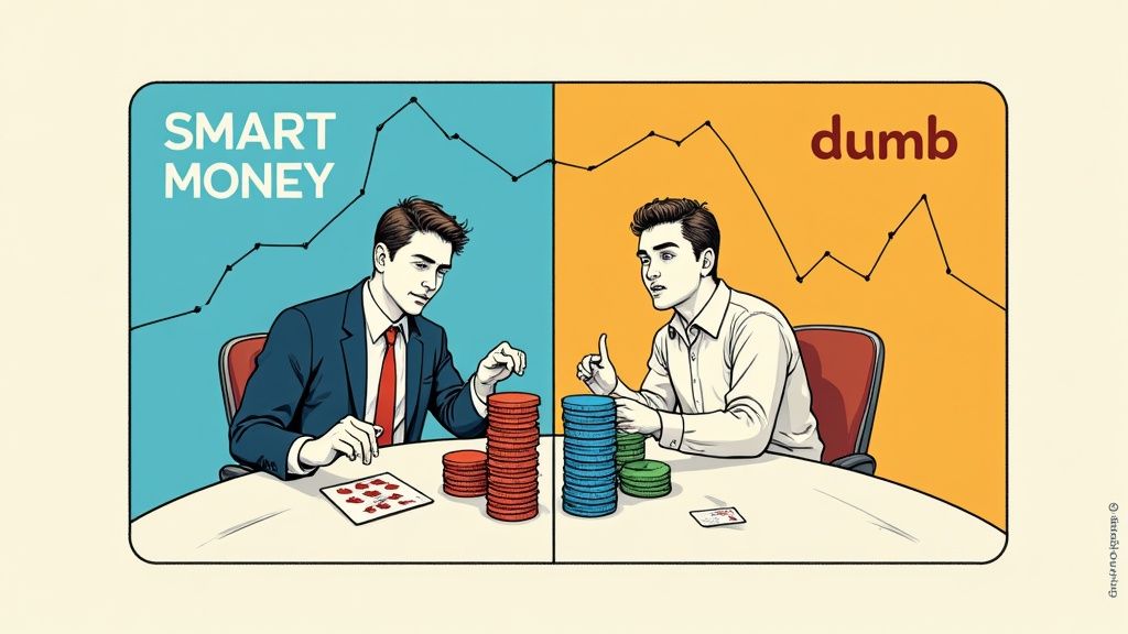 Stylized digital art of a bull and bear clashing, representing market sentiment and the Smart Money Index.