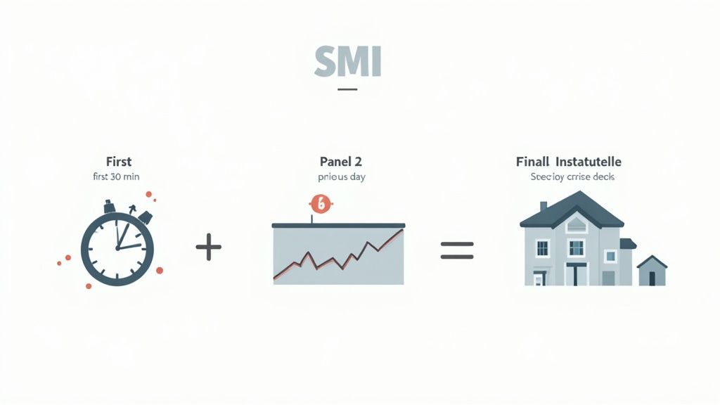 Stylized digital art of a graph with rising and falling lines, representing market data and the Smart Money Index calculation.