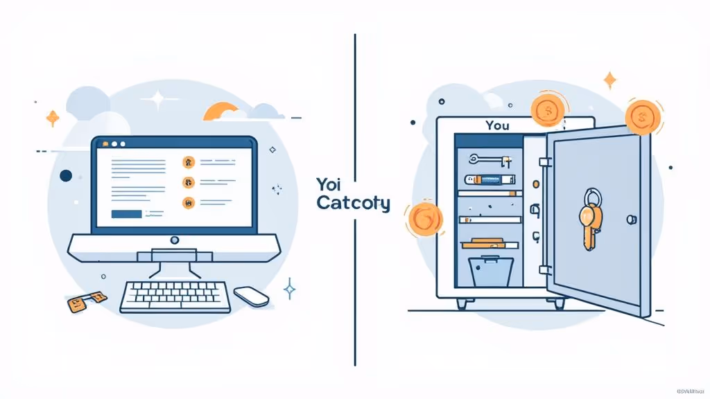 A visual comparison of a crypto exchange platform on a laptop screen versus a secure crypto wallet on a mobile phone.