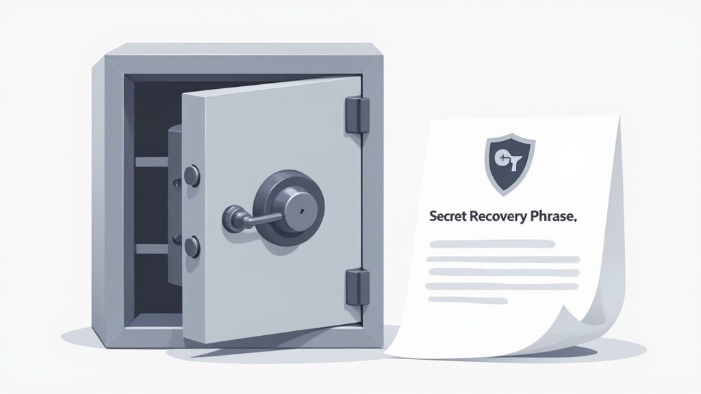 A visual representation of the Phantom Wallet setup process, emphasizing security with icons of a lock and a key.