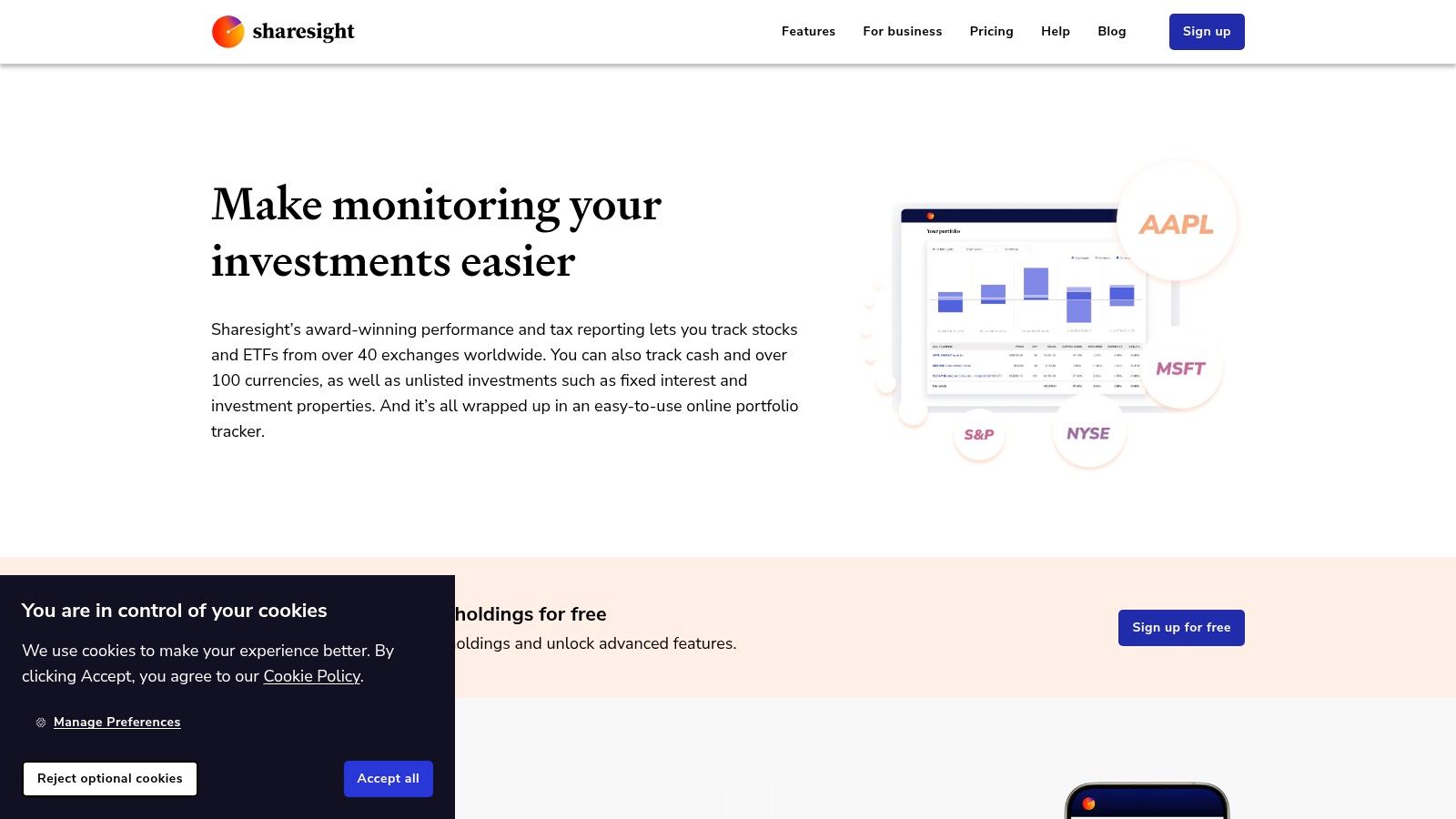 Sharesight investment dashboard showing performance tracking and holdings.
