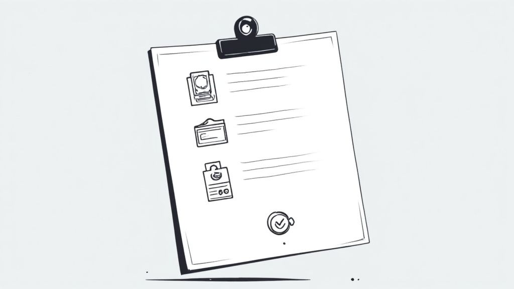 A hand-drawn illustration of a clipboard with a checklist of three items and a checkmark.
