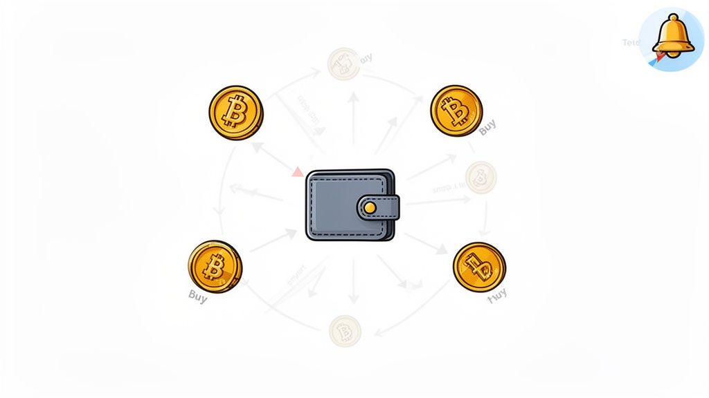 A cryptocurrency wallet exchanging Bitcoin coins, illustrating buying and selling transactions.