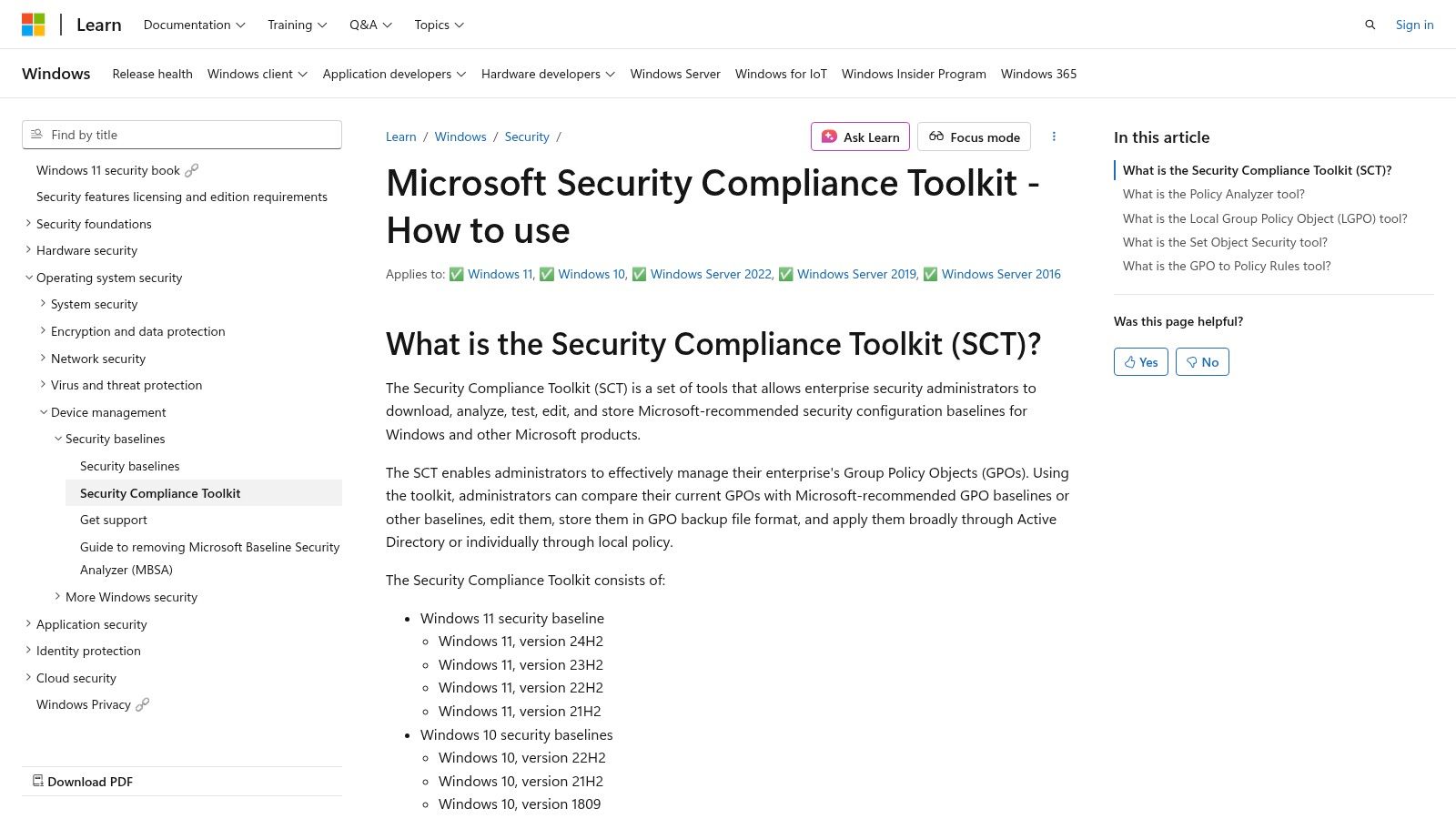 Microsoft Security Compliance Toolkit (SCT)