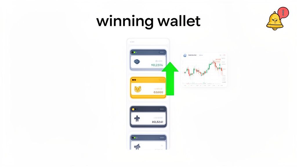 A mobile wallet app displaying crypto balances, a winning trend, and a notification bell.