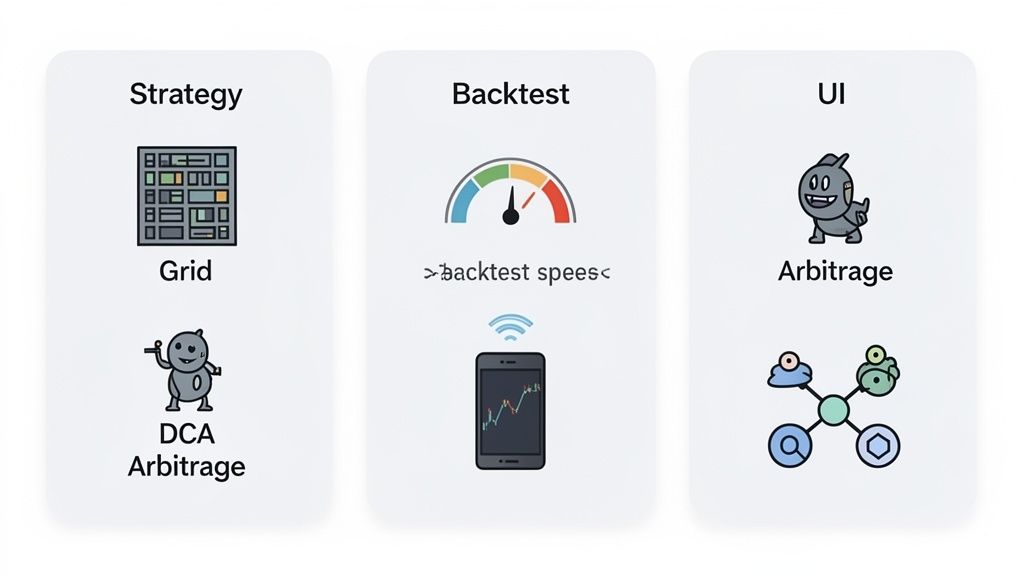 AI-driven crypto trading bot interface showing predictive analytics and on-chain data integration.