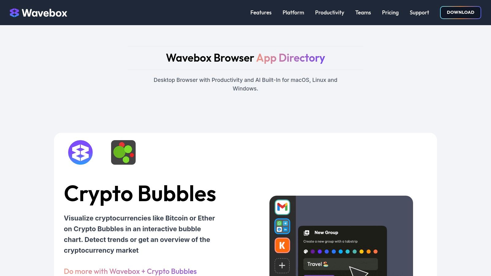 Wavebox directory – Crypto Bubbles