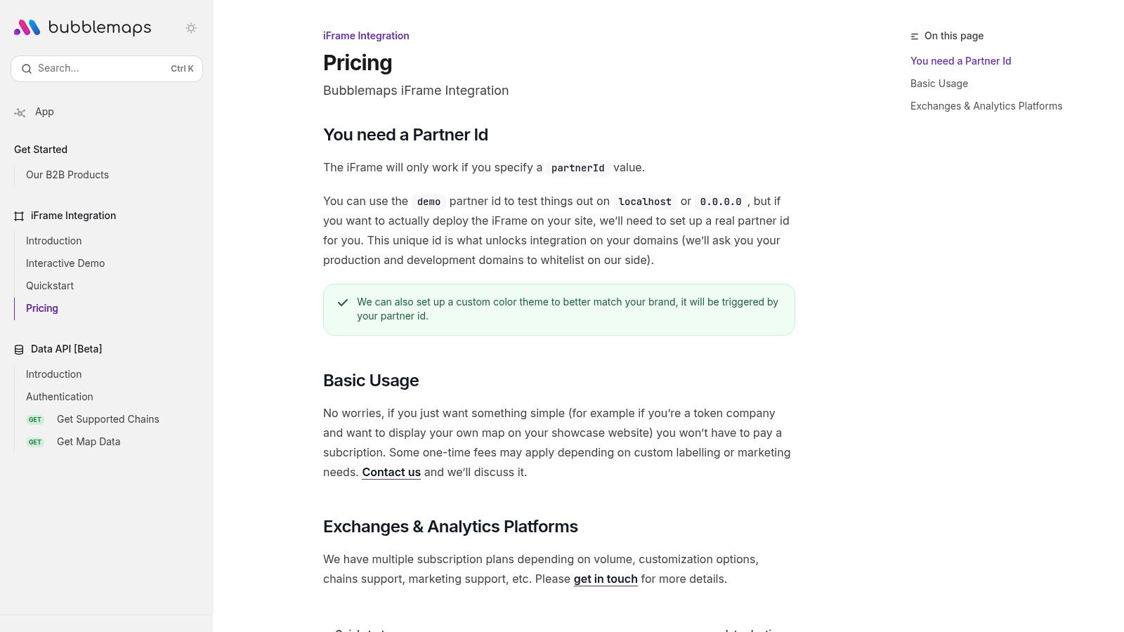 Bubblemaps – B2B iFrame/Integration pricing (docs)