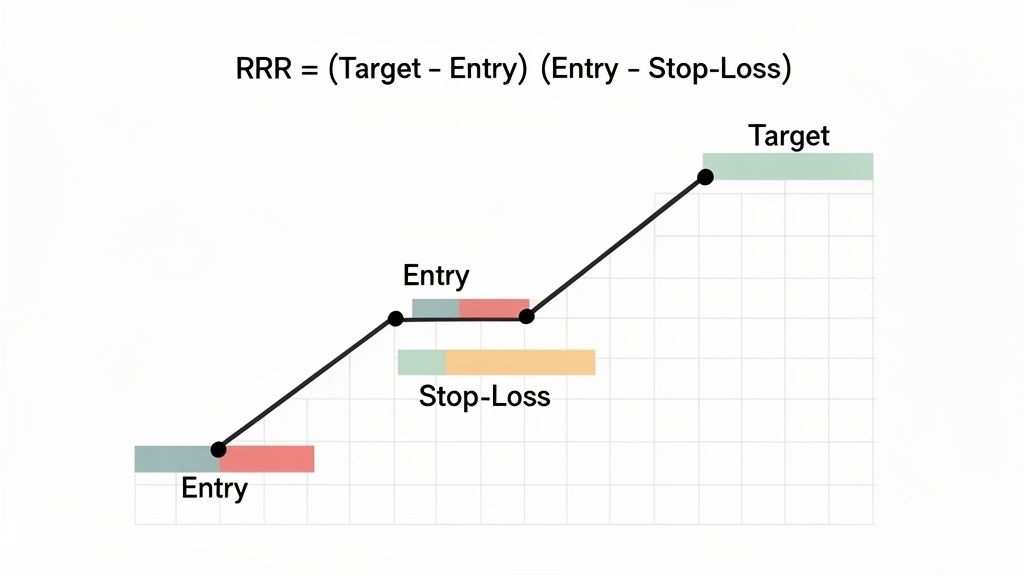 Graph illustrating Risk-Reward Ratio calculation with entry, target, and stop-loss price levels.