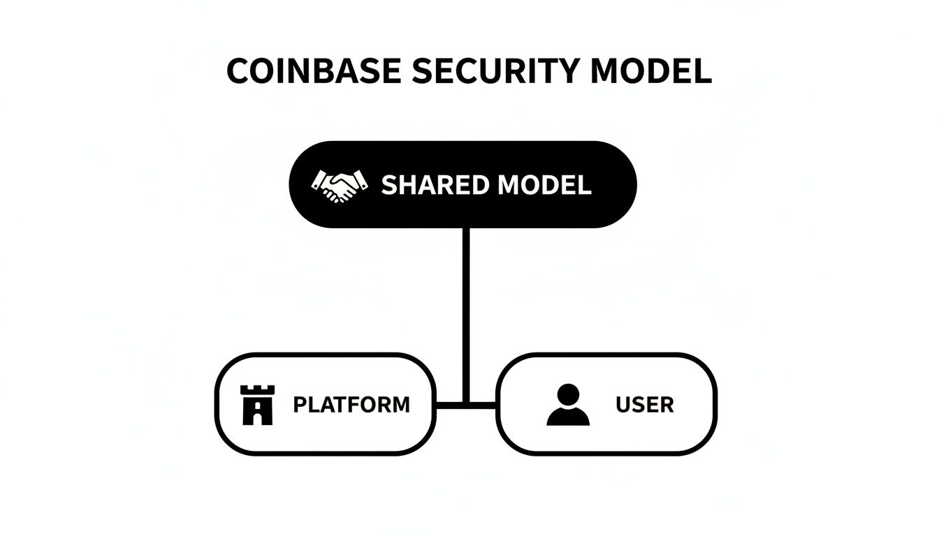 Diagram showing Coinbase's shared security model between the platform and the user.
