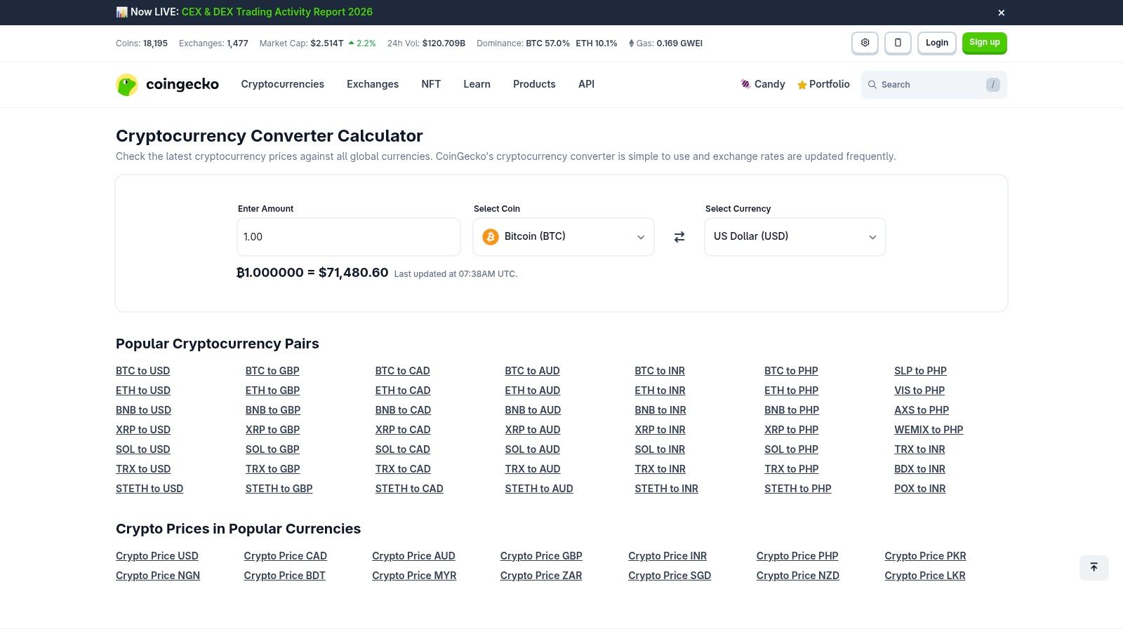 CoinGecko — Cryptocurrency Converter Calculator