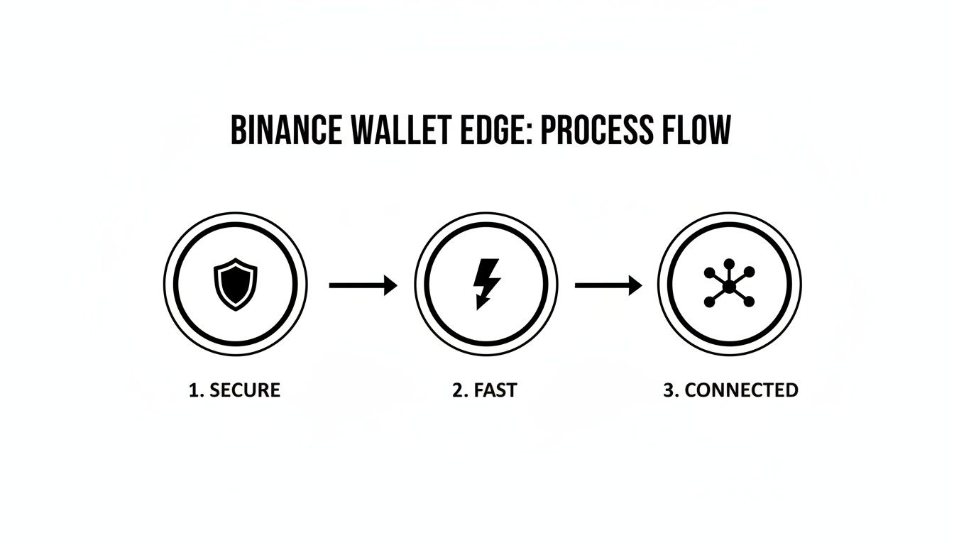 Diagram illustrating the Binance Wallet Edge process flow, highlighting secure, fast, and connected features.