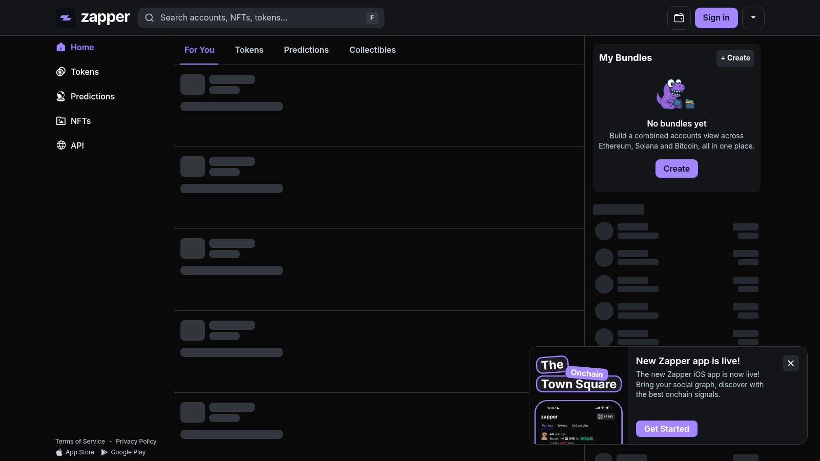 Zapper dashboard displaying tokens, NFTs, and DeFi positions across multiple chains