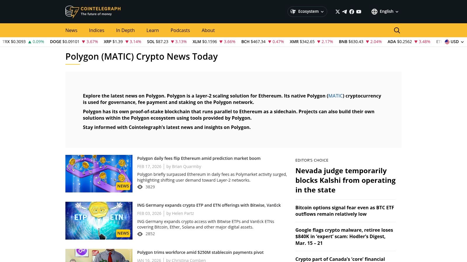 Cointelegraph – Polygon page