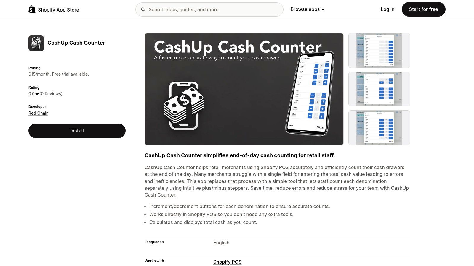 CashUp Cash Counter (Shopify POS app)